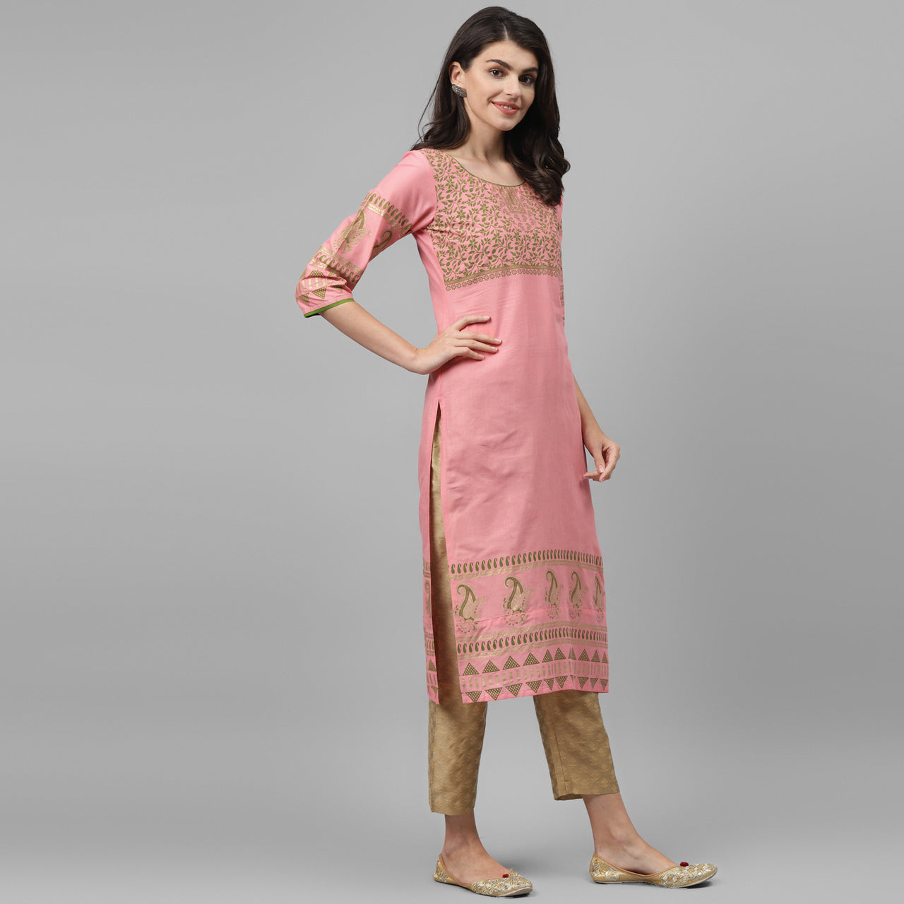 Maai Rayon Hand Printed Kurta Peach - Distacart
