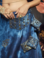 Thumbnail for Myra Blue Velvet Embroidered Designer Lehenga - Distacart