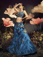 Thumbnail for Myra Blue Velvet Embroidered Designer Lehenga - Distacart