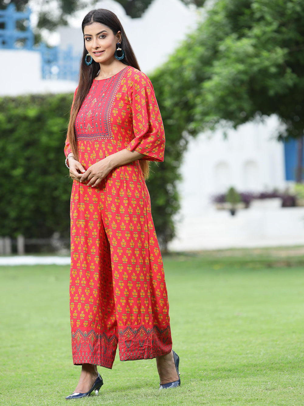 Juniper Women`s Coral Rayon Printed Regular Jumpsuit - Distacart