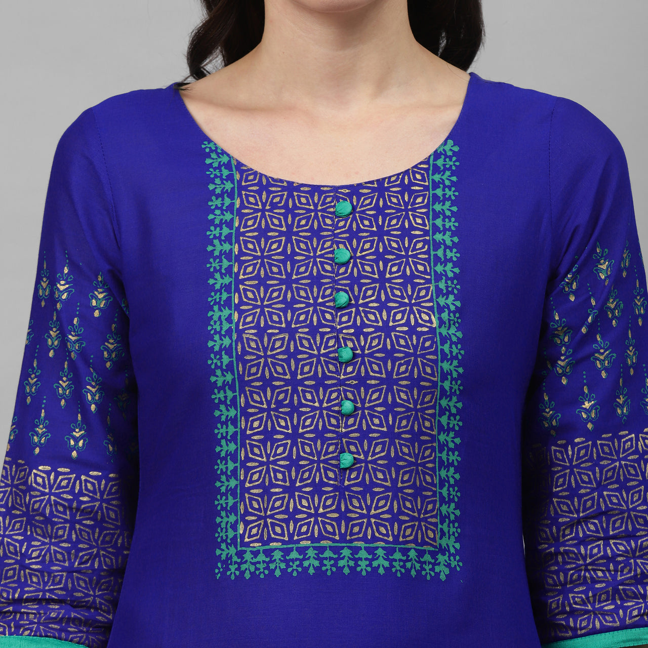 Maai Rayon Hand Printed Kurta Blue - Distacart