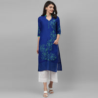 Thumbnail for Maai Rayon Hand Printed Kurta Blue - Distacart