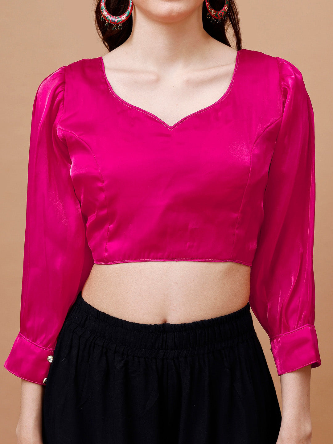 Tikhi Imli Pink Sweetheart Neck Puff Sleeves Saree Blouse - Distacart