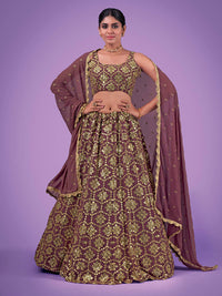 Thumbnail for Myra Lilac Georgette Embroidered Designer Lehenga - Distacart