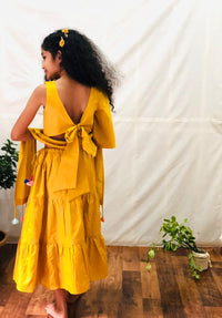 Thumbnail for ArthLife Owl Embroidery Mustard Yellow Ghagara Dress - Distacart