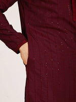 Thumbnail for Manyavar Men Striped Sequinned Kurta with Pyjamas - Distacart