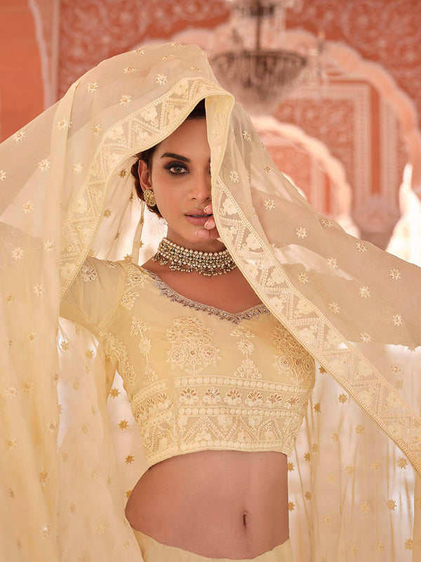 Myra Off White Embroidered Designer Lehenga Choli - Distacart