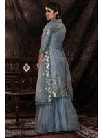 Thumbnail for Myra Grey Net Embroidered Sharara Suit - Distacart
