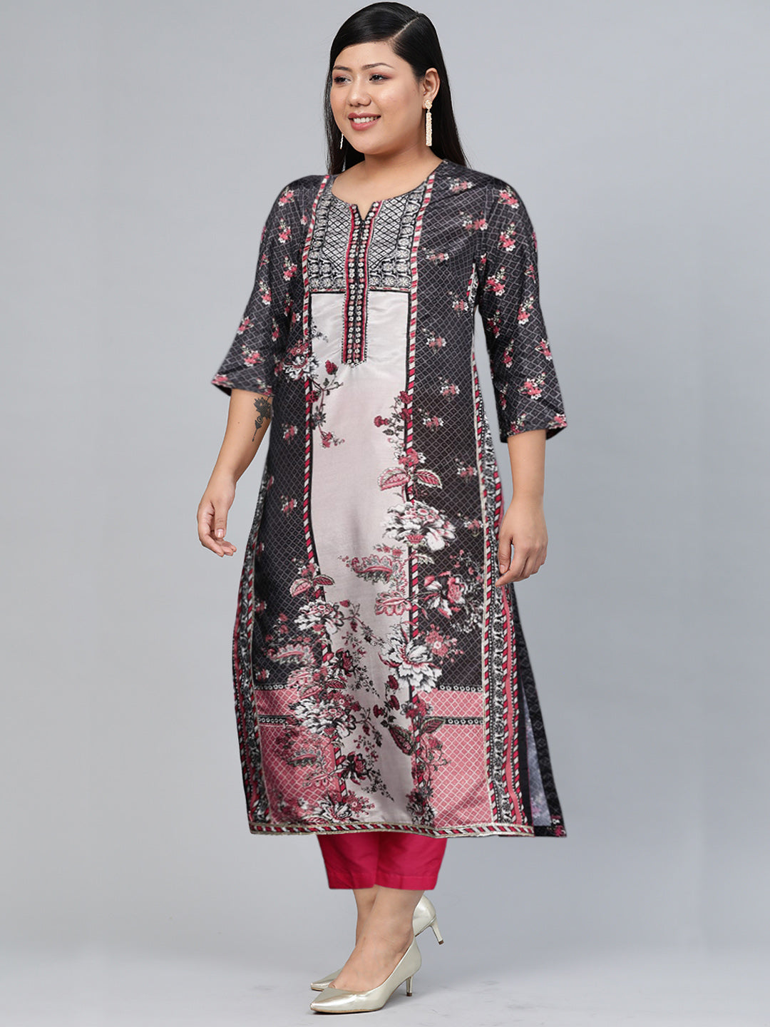 Biba Women Black & Red Ethnic Motifs Printed Kurta - Distacart