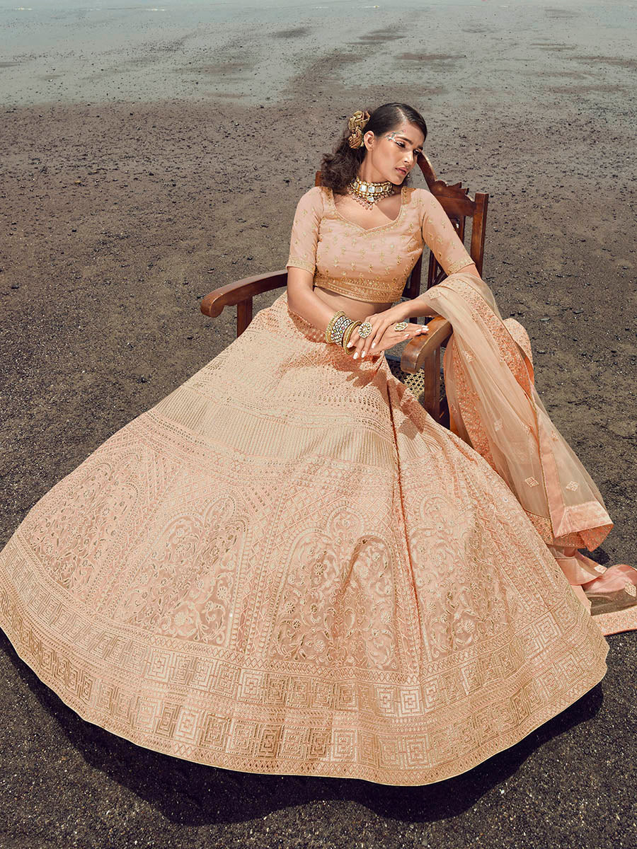 Myra Peach Organza Embroidered Designer Lehenga Choli - Distacart