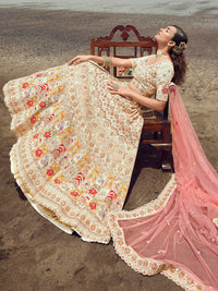 Thumbnail for Myra White Georgette Embroidered Designer Lehenga Choli - Distacart