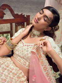 Thumbnail for Myra White Georgette Embroidered Designer Lehenga Choli - Distacart