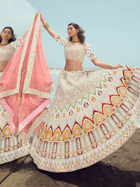 Thumbnail for Myra White Georgette Embroidered Designer Lehenga Choli - Distacart