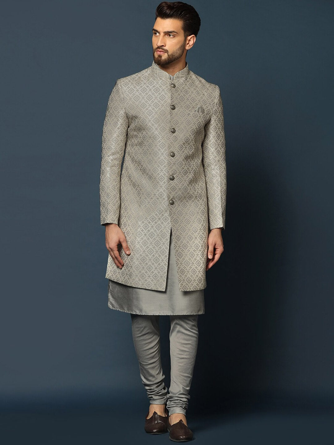 KISAH Woven-Design Cotton Sherwani Set - Distacart
