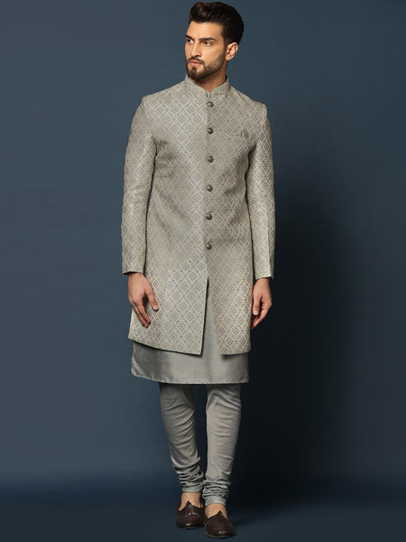 KISAH Woven-Design Cotton Sherwani Set - Distacart