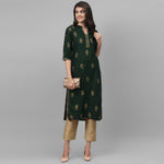 Thumbnail for Maai Rayon Hand Printed Kurta Green - Distacart
