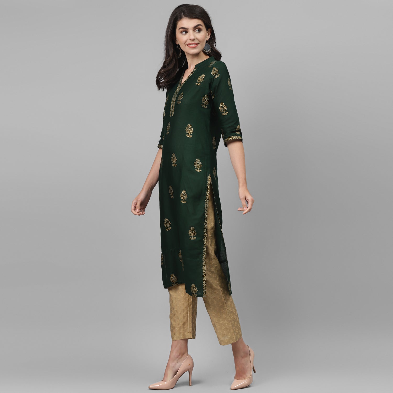 Maai Rayon Hand Printed Kurta Green - Distacart