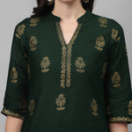 Thumbnail for Maai Rayon Hand Printed Kurta Green - Distacart