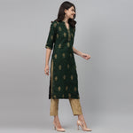Thumbnail for Maai Rayon Hand Printed Kurta Green - Distacart
