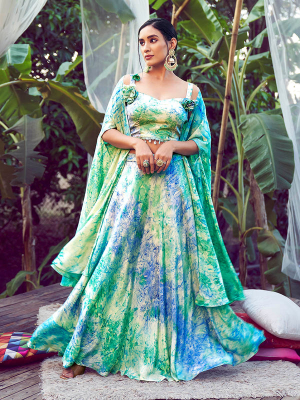 Myra Sky Silk Digital Printed Designer Lehenga - Distacart