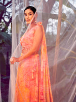 Thumbnail for Myra Orange Silk Digital Printed Designer Lehenga - Distacart