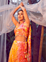 Thumbnail for Myra Orange Silk Digital Printed Designer Lehenga - Distacart