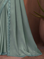 Thumbnail for Mitera Sea Green Embellished Sequinned Border Saree - Distacart