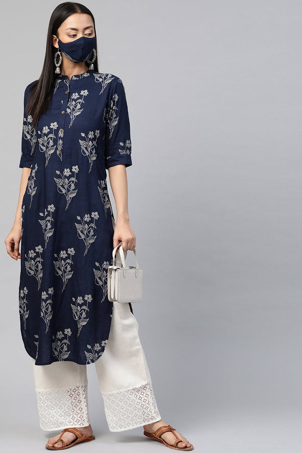 Juniper Women's Indigo Rayon Slub Bandhani Straight Kurta - Distacart