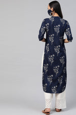 Thumbnail for Juniper Women's Indigo Rayon Slub Bandhani Straight Kurta - Distacart