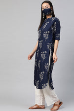 Thumbnail for Juniper Women's Indigo Rayon Slub Bandhani Straight Kurta - Distacart