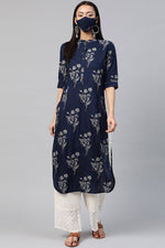 Thumbnail for Juniper Women's Indigo Rayon Slub Bandhani Straight Kurta - Distacart