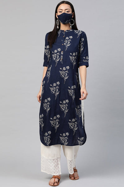 Juniper Women's Indigo Rayon Slub Bandhani Straight Kurta - Distacart
