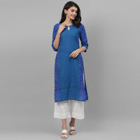 Thumbnail for Maai Rayon Hand Printed Kurta Blue - Distacart