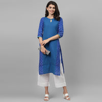 Thumbnail for Maai Rayon Hand Printed Kurta Blue - Distacart