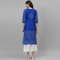 Thumbnail for Maai Rayon Hand Printed Kurta Blue - Distacart