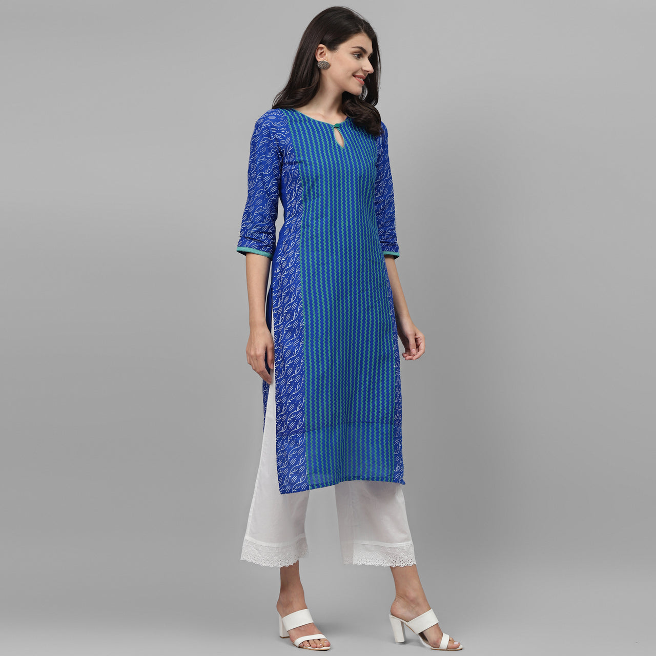 Maai Rayon Hand Printed Kurta Blue - Distacart