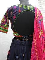 Thumbnail for Myra Navy Blue Viscose Rayon and Cotton Embroidered with Print Designer Lehenga - Distacart