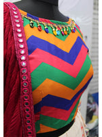 Thumbnail for Myra Pearl White Viscose Rayon and Cotton Embroidered with Print Designer Lehenga - Distacart