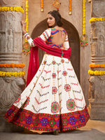 Thumbnail for Myra Pearl White Viscose Rayon and Cotton Embroidered with Print Designer Lehenga - Distacart