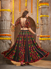 Thumbnail for Myra Black Viscose Rayon and Cotton Embroidered with Print Designer Lehenga - Distacart