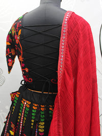 Thumbnail for Myra Black Viscose Rayon and Cotton Embroidered with Print Designer Lehenga - Distacart