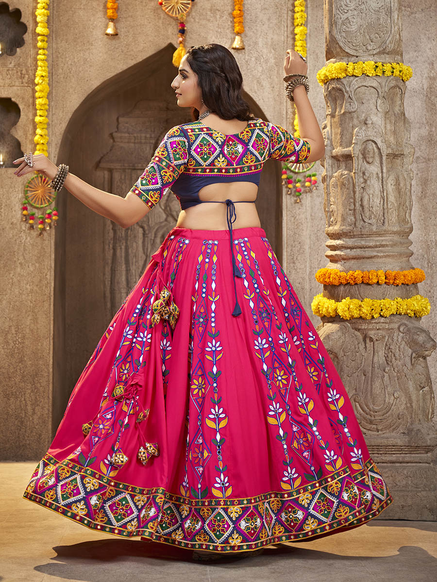 Myra Deep Pink Viscose Rayon and Cotton Embroidered with Print Designer Lehenga - Distacart