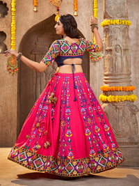 Thumbnail for Myra Deep Pink Viscose Rayon and Cotton Embroidered with Print Designer Lehenga - Distacart