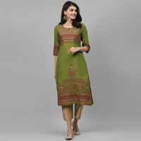 Thumbnail for Maai Rayon Hand Printed Kurta Green - Distacart