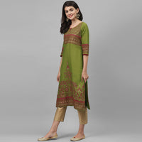 Thumbnail for Maai Rayon Hand Printed Kurta Green - Distacart