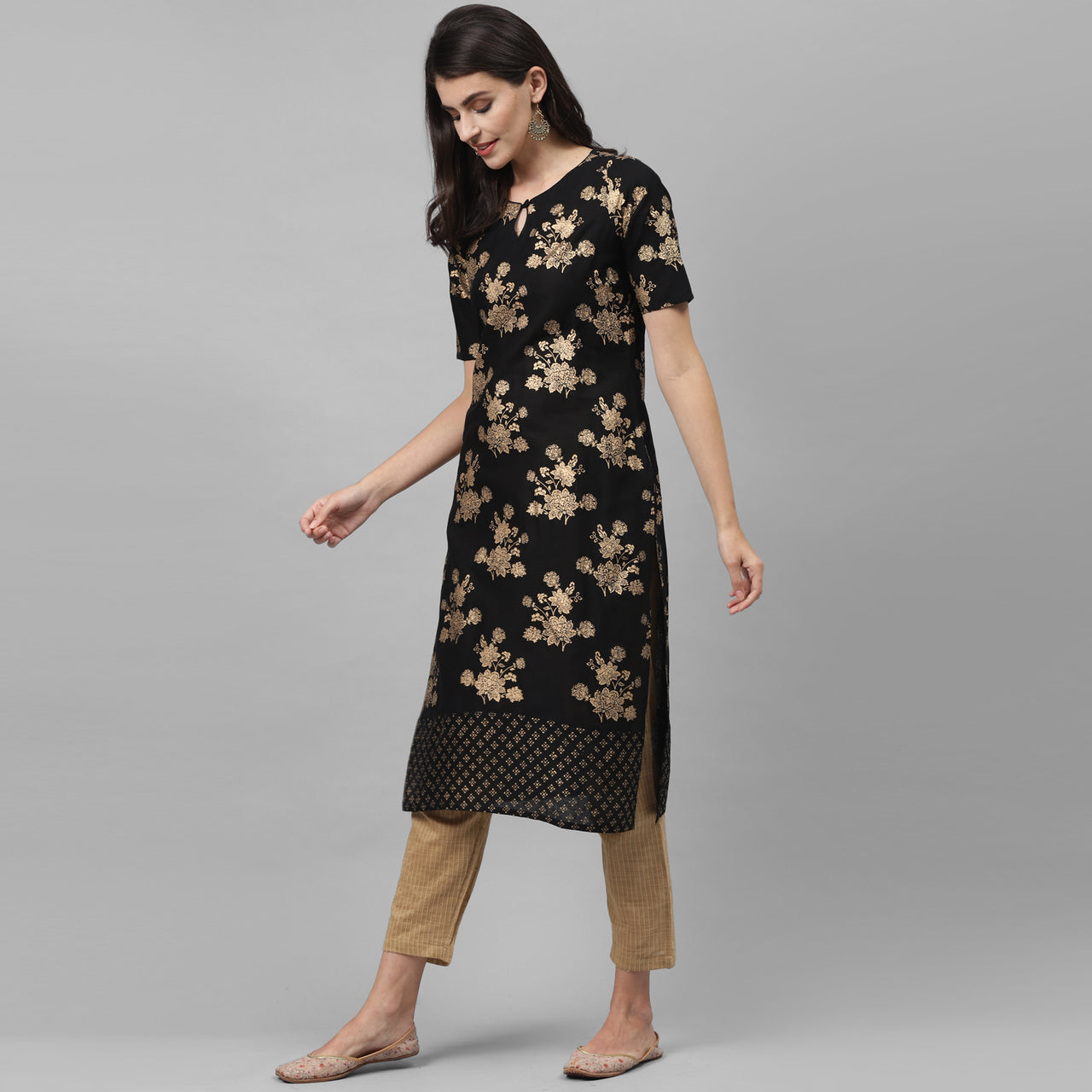 Maai Rayon Hand Printed Kurta Black - Distacart