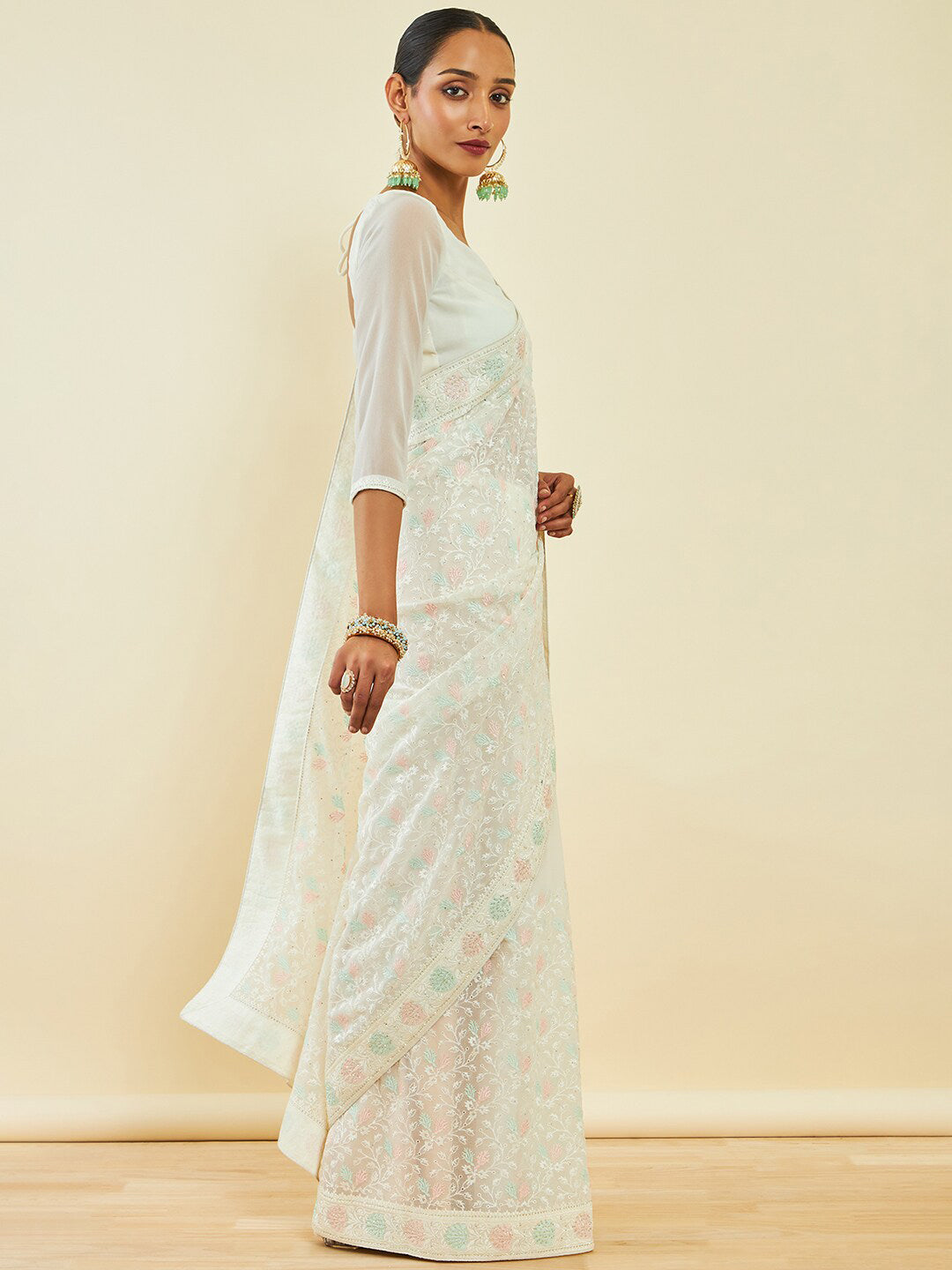 Soch Floral Embroidered Saree - Distacart