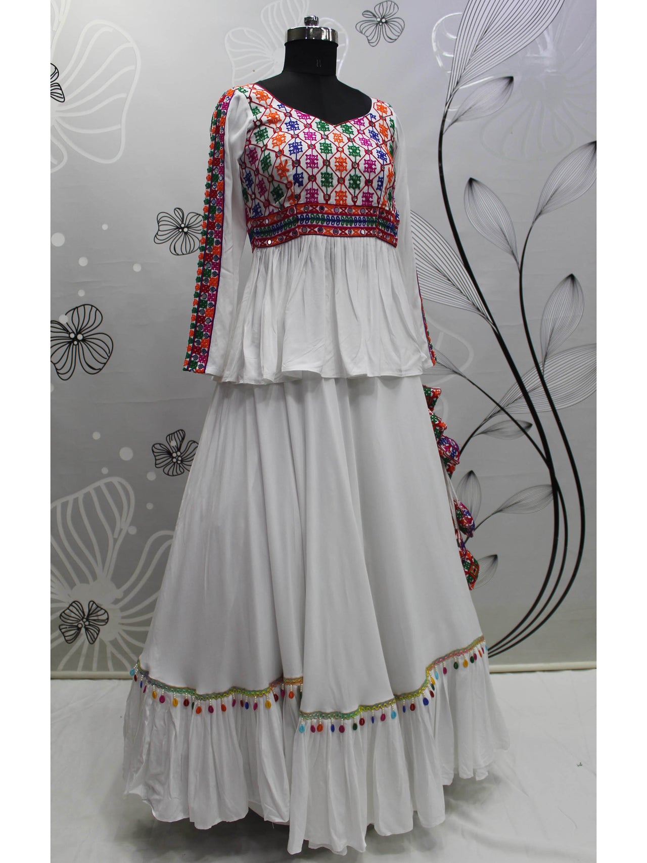 Myra White Viscose Rayon Embroidered Designer Navratri Special Lehenga - Distacart