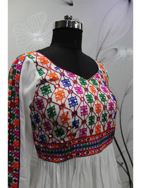 Thumbnail for Myra White Viscose Rayon Embroidered Designer Navratri Special Lehenga - Distacart