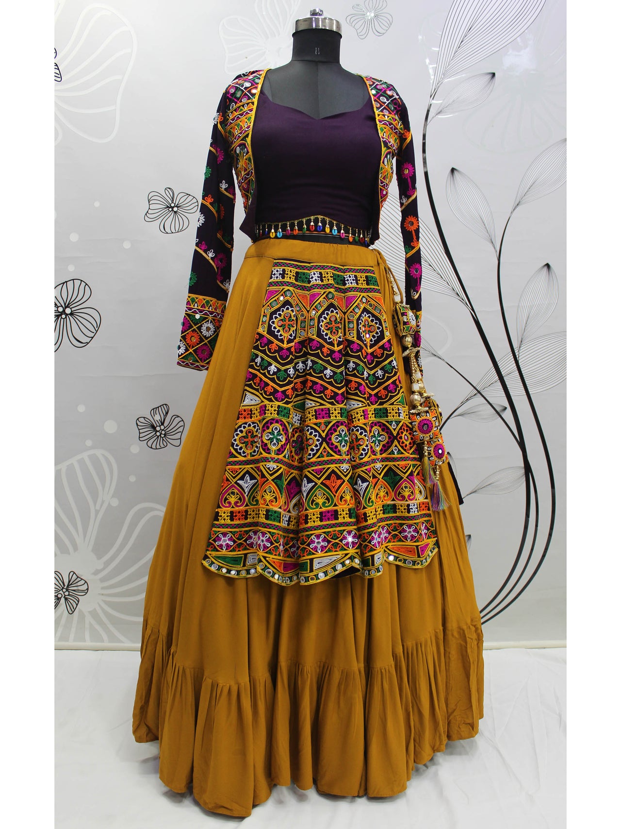 Myra Mustard Yellow Koti Style Viscose Rayon Embroidered Designer Navratri Special Lehenga - Distacart